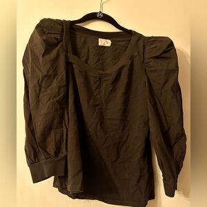 Nation puff sleeve black sweatshirt with angled collar. Size small.